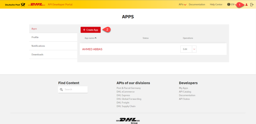  إنشاء تطبيق جديد على شركة الشحن DHL مخصص لمتجر شوبيفاي