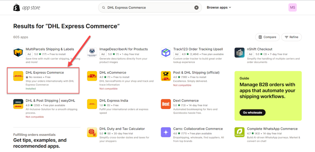  تثبت إضافة DHL Express Commerce على منصة شوبيفاي