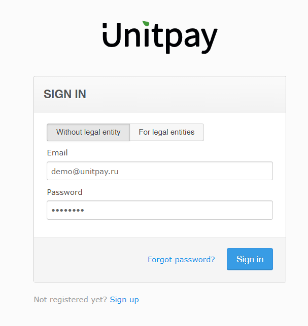 بيانات الحساب التجريبي على بنك Unitpay