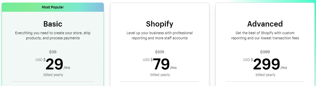 تكلفة الإشتراك على منصة شوبيفاي للتجارة الإلكترونية