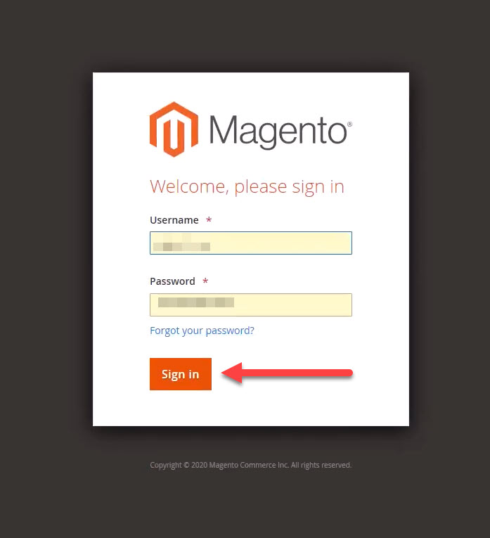 الدخول إلى لوحة التحكم الرئيسية لمنصة ماجنتو Magento 