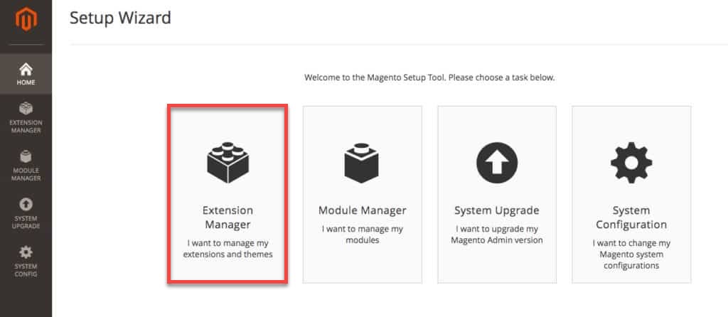  الدخول على Extension Manager من لوحة منصة Magento