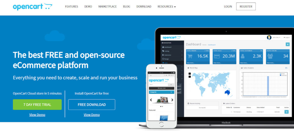 الواجهة الرئيسية لسكربت اوبن كارت OpenCart