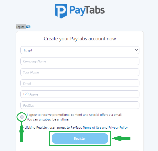 إنشاء حساب جديد على بوابة الدفع PayTabs